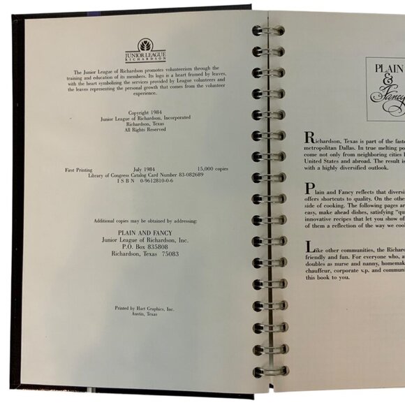 Plain & Fancy Cookbook Junior League Of Richardson Texas 1984 Recipes Hardcover - Picture 4 of 11